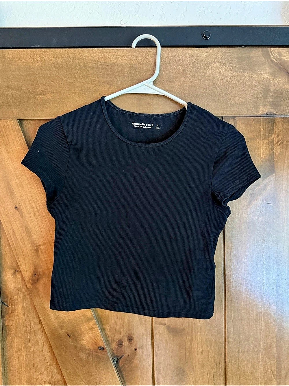 Abercrombie & Fitch Ribbed Short Sleeve Tee Black Small